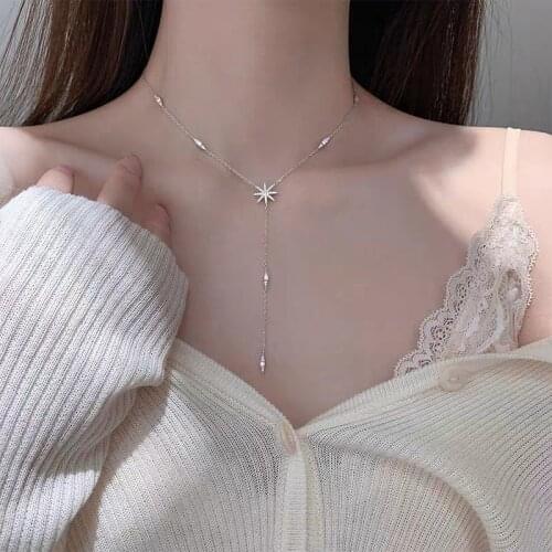Fashion Tassel Long Zircon Star Charm Pendant Necklace Women Choker Wedding Jewelry Statement Collar DZ811