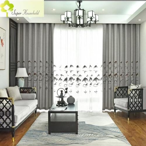 Pastoral Landscape Embroidery Linen Curtains for Living Room Tulle Window Chinese Style Curtain for Kitchen Fabric Bedroom