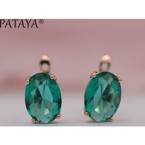PATAYA Romantic Vintage Green Earrings 585 Rose Gold White Oval Natural Cubic Zirconia Indian Jewelry Women Chandelier Earrings