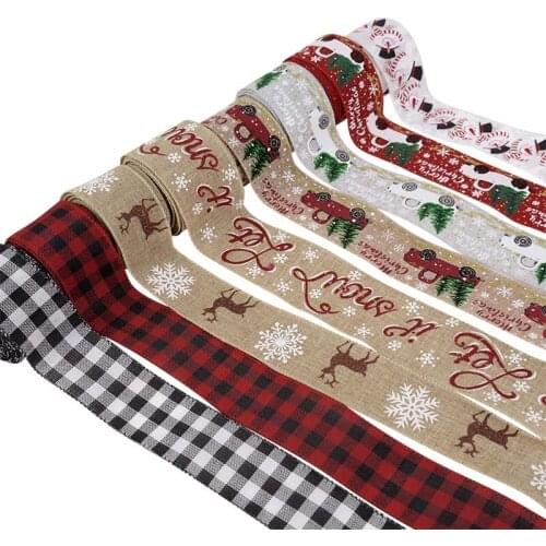 5M Christmas Ribbon Car Elk Snowman Red Black Plaid Garland Bow Gift Box Wrapping Burlap Swirl Ribbon Xmas Tree Decor Sew Fabric