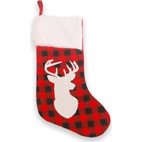 Christmas Decorations White Fur Collar Jacquard Embroidered Plaid Christmas Socks Christmas Tree Ornaments