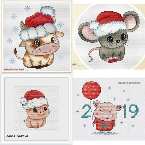 Christmas animals cross stitch package flower aida 18ct 14ct 11ct black cloth people kit embroidery DIY handmade needlework