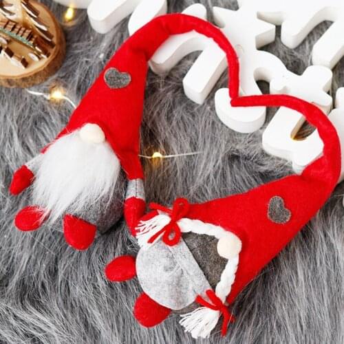 Christmas Faceless Gnome Doll With Long Red Hat Heart Style Xmas Tree Hanging Ornaments Windows Display New Year Home Decoration