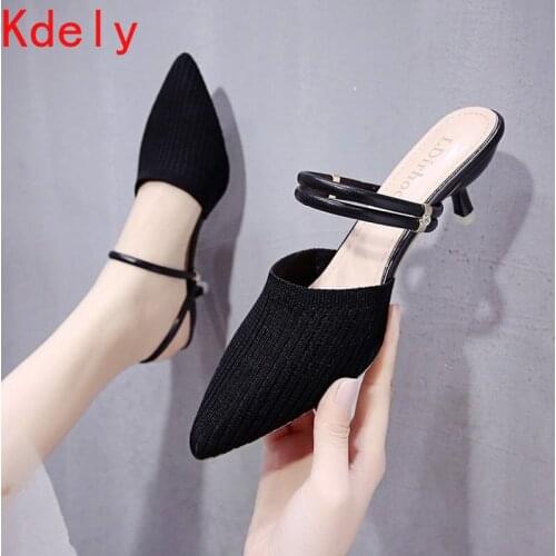 Sandals Slippers Summer 2021 New Pointed Thick Heel Single Shoes Baotou Mid-heel High Heel Large Size Spring Womens Shoes