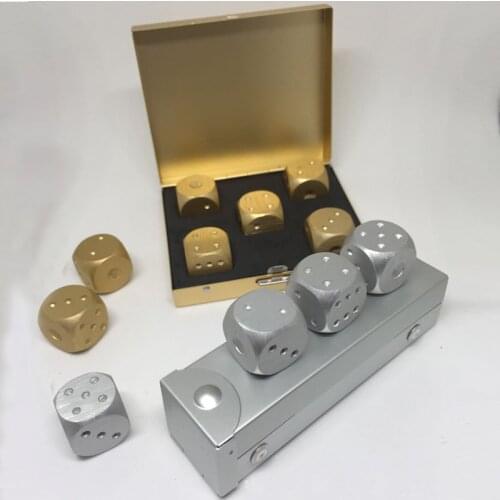 Pure Gold Color Dices Aluminium Alloy Dies Of Heavy Solid Metal Playing Copper Tool Game Camping Poker Dice Set With Case