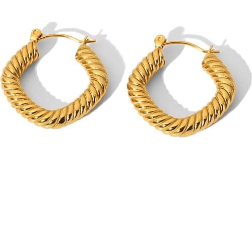 New Trend 18K Gold Stainless Steel Earring Studs Jewelry Geometric Rhombic Rectangle Cable Twisted CC Hoop Earrings Jewelry