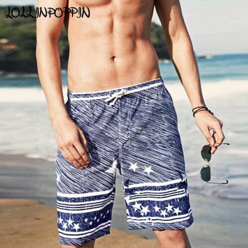 Men Printing Board Shorts Quick Dry Drawstring Elastic Waist Casual Beach Shorts Board Breeches Male Hawaiian Summer Boardshorts