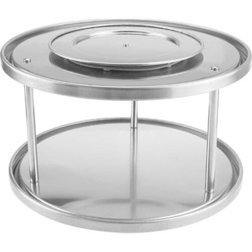 Lazy Susan Turntable 2 Tier Stainless Steel 360 Degree Spinning Spice Rack Holder for Home Gift
