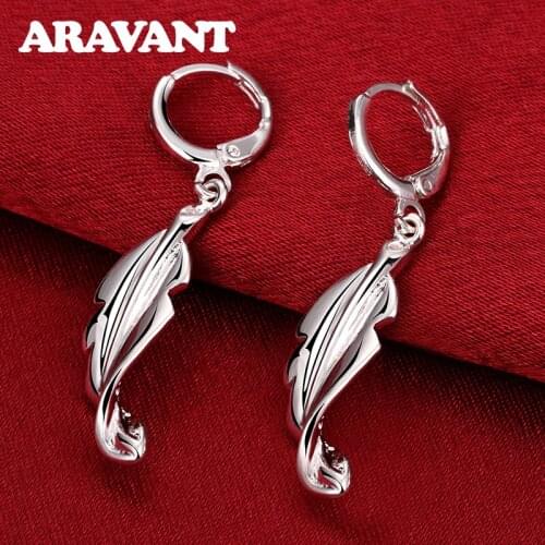 925 Silver Drop Earrings For Women Twist Feather Earring Silver Jewelry Gifts