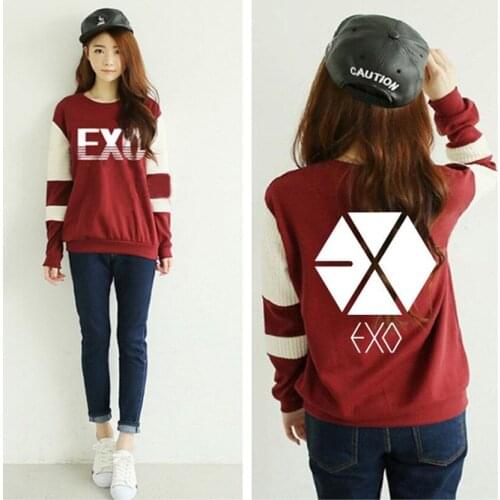 Kpop EXO GOT7 Jin Suga Long Sleeve Stitching Women Hoodies K-pop Female Autumn Winter Harajuku Tops Sweatshirts Coat Jacket