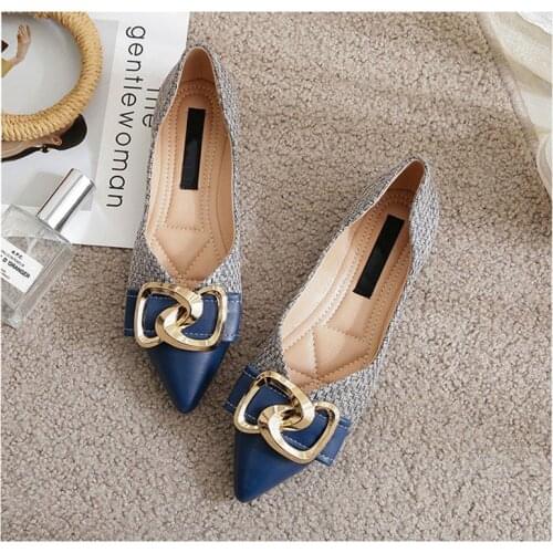Summer/Spring Lady Shoes Flat Heel Black Fashion Classic Loafers Metal Decoration Pointed Toe Women Flats Single Shoes 34-43