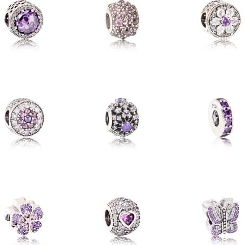 Purple series Bead Charm Authentic 925 Sterling Silver Fit Original Pandora Charms Bracelet Women Jewelry gift JF600172-180