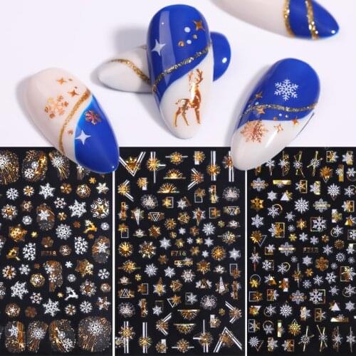 1 Sheet Christmas 3D Nail Stickers Snow Nail Foil Decals Bronzing Leaves Transfer Sliders Manicures Gold DIY Nail Art Decorarion
