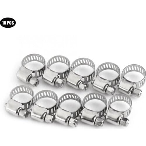 10pcs Iron Galvanized Drive Hose Clamp Tri Clamp Adjustable Fuel Line Pipe Worm Gear Clip Clamp Tube Fasterner 8mm Spring Clip