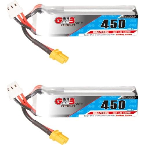 2PCS Gaoneng GNB 7.4V 2S 450MAH 80C Lipo Battery JST XT30 Plug for Mini Brushless FPV Racing Cine Whoop BetaFPV Drone Quadcopter