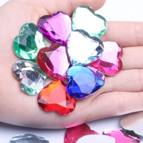 25mm 10/50pcs Flat Back Facets Acrylic Rhinestones Heart Shape Many Colors Glue On Beads DIY Crafts Garments Decorations
