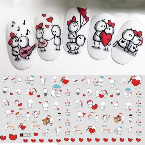 3D Valentines Day Nail Art Sticker Lover Letter Cute Girl Cartoon Slider Full Wrap Stickers On Phone Nail Art Accessories SAF106