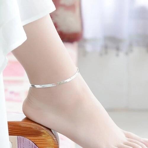 925 Sterling Silver Adjustable Size Snake Chain Anklet For Women Girls Party Beach Jewelry SL117
