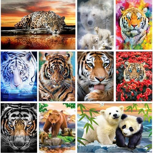 5D DIY Diamond Painting Tiger Bear Zebra Lion Full Circle Mosaic Embroidery Painting Needlework Cross Stitch Diamond Embroidery