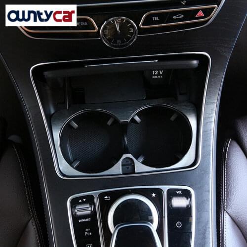 Aluminum Alloy Car Accessories For Mercedes Benz C Class W205 GLC 2015 2016 E W213 2017 Cup Holder Trim Sticker,Car Styling