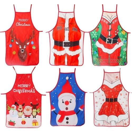 Cute Cartoon Christmas Apron Santa Claus Snowman Elk Apron Navidad 2019 New Year Christmas Decorations For Home Kitchen Supplies