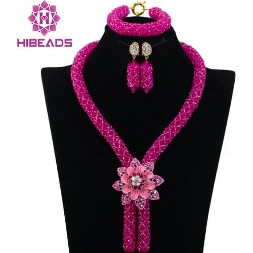 Fuchsia African Beads Jewelry Set 2017 Nigerian Wedding African Beads for Brides Party Bridal Jewelry Set Free Shipping ABK726