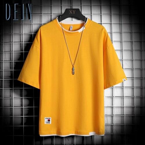 Summer Men Yellow T-shirt O-neck Short-Sleeved Fashion Tshirts Mens Solid Color Tops Male Casual Hip Hop Breathable Streetwear
