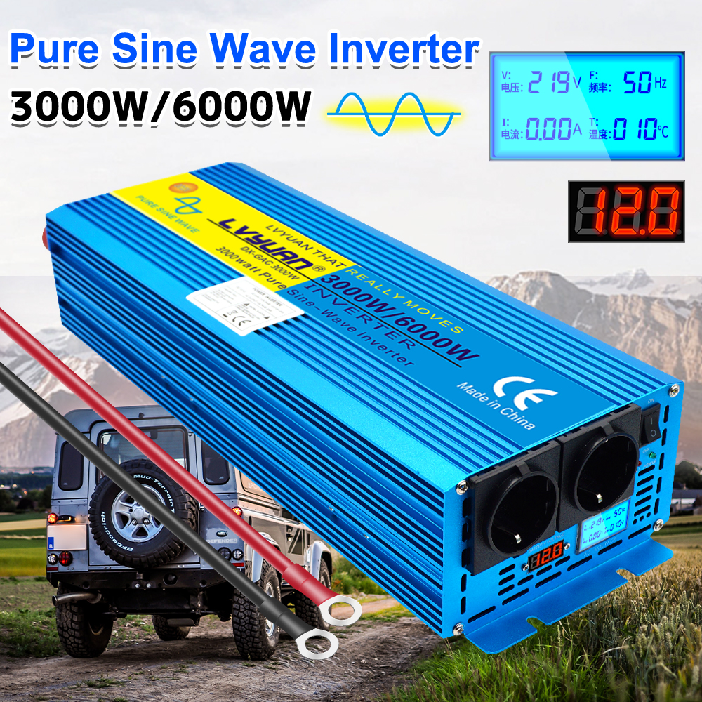4KW/5KW/6KW Pure Sine Wave Inverter DC12V/24V to AC 220V 230V 50Hz/60Hz 4000W/5000W/6000W Voltage Converter Universal EU Socket