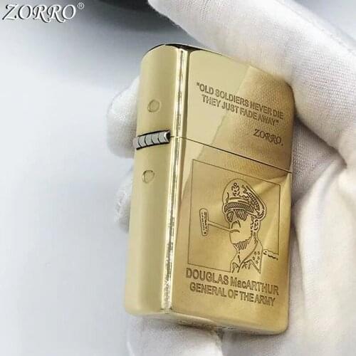 ZORRO Kerosene Lighter Pure Copper Fine Carving Classic Pattern Collection Smoking Tool Men Gift Gasoling Lighter