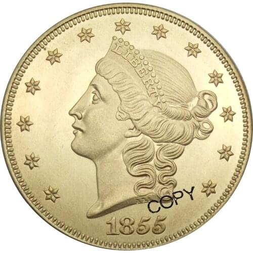 United States Liberty Head Double Eagle Value Twenty Dollars Gold 1855 1855 O 1855 S Copy Coin Brass Metal replica coins