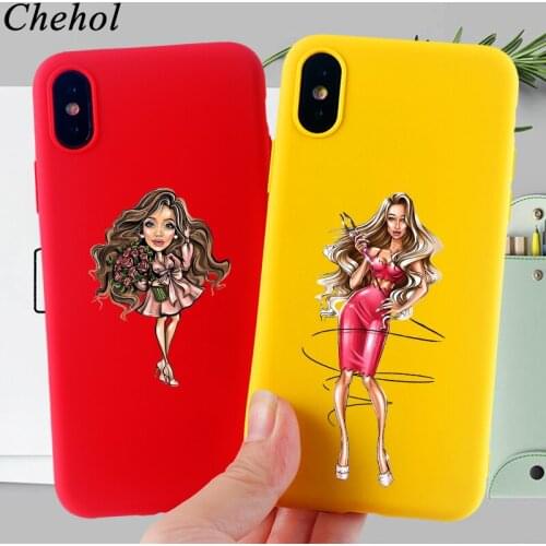 Beauty Girl Phone Cases for IPhone 11 Pro 8 7 6s Plus X XS MAX XR Cartoon Case Soft TPU Silicone Fitted Back Covers Accessories