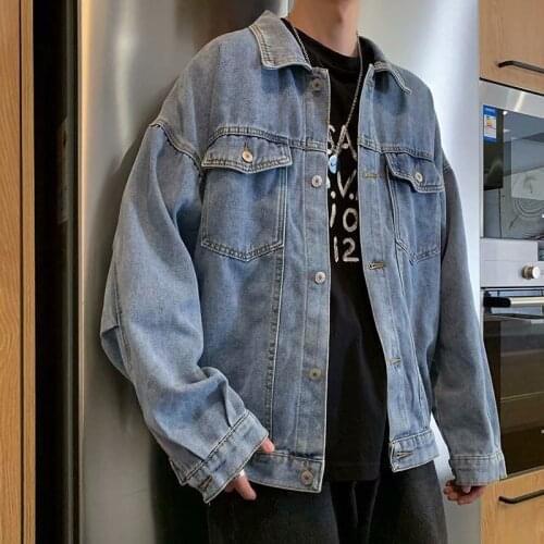 Wholesale 2021 Autumn Winter Korean Loose Oversize Denim Jacket Retro Cargo Washing Student Jacket Men Clothing