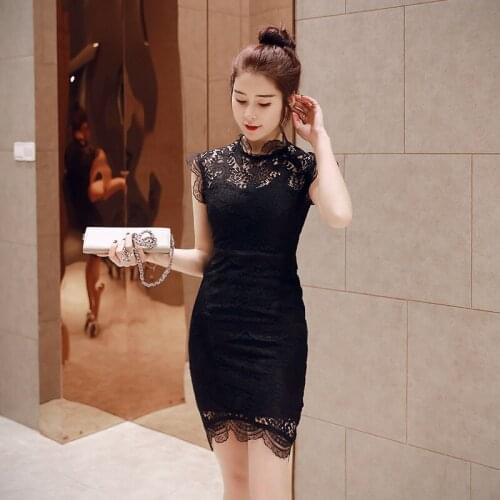 Summer Black Lace Bodycon Dresses Stand Collar Sleeveless High-end Women Dress Office Lady Sexy Party Vintage Bandage Mini Dress