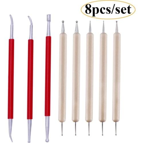 LMDZ 8Pcs Leather Craft Tool Spoon Balls Embossing Carving Blade Press Tool Point Stylus Modelling Carving Tool for Nail Art