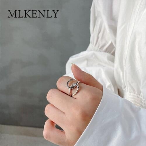 MLKENLY Cool 100% 925 sterling Silver minimalist unique design MC Twin winding curve ring finger ring for women punk party