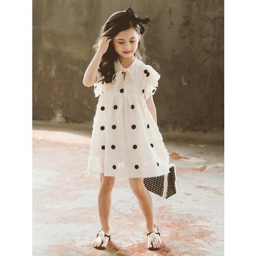 Fashion Polka Dot Bow Girls Summer Dress Party Tulle Korean Short Cute Princess Girls Dress Robe Enfant Girls Clothing BW50DR
