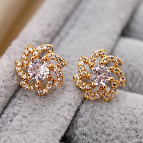 Trendy Stud Earrings for Women Gold Color flower Earring with white Zircon Trendy Jewelry for Party Wedding Anniversary Gift