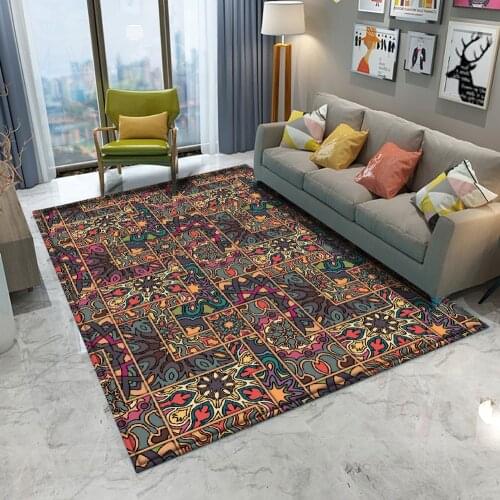 Fashionable Bohemian Style Mandala Pattern Carpet Non-slip Bath Mat Soft Fluffy Flannel Living Room Bedroom Decorative Carpet