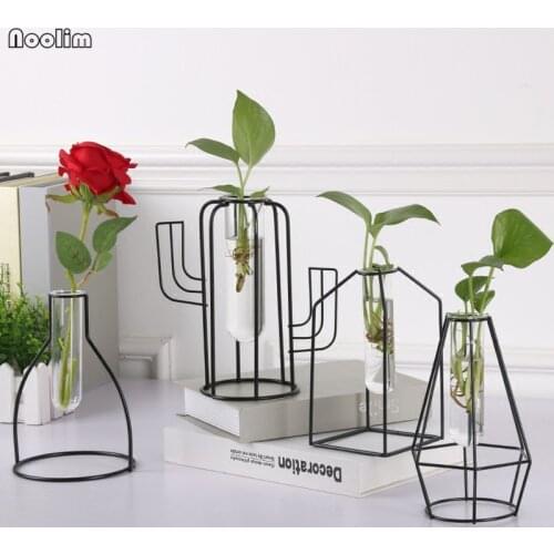 NOOLIM Nordic Green Plant Hydroponic Vase Living Room Iron Glass Transparent Scindapsus Dried Flower Container Table Decoration