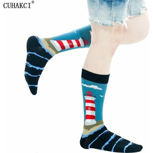 CUHAKCI Autumn Winter New Fashion Personality Starry Sky Space Printing Socks women Hip-hop Middle Tube Cotton Socks Street