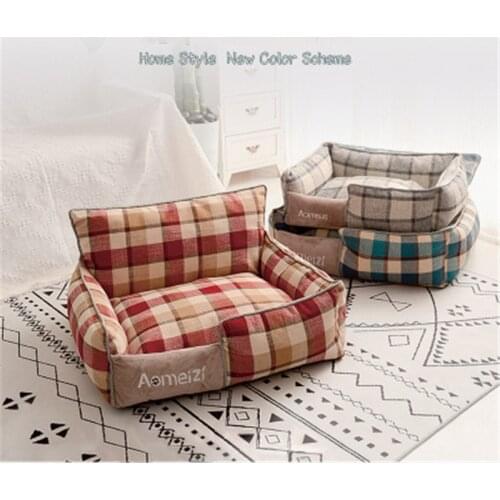 New Breathable Plaid Pet Dog Cat Bed Removable Washable Kennel Mat Soft Warm Cat Bed House For Dogs Pet Supplies 3 Colors