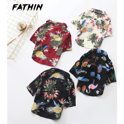 FATHIN Spring New Dog Clothes Fashion Shirt Tropical Pineapple Comfort Cotton French Bulldog Pet Clothes 5 Colors XS-FB