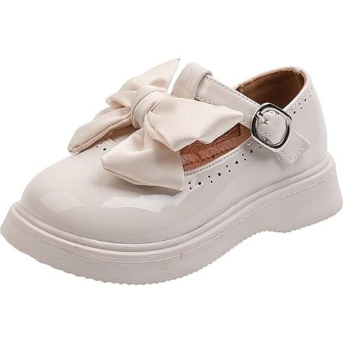New Arrival Childrens Leather Shoes for 2021 Summer Solid Retro Butterfly Knot Stylish Girls Casual Shoes Breathable Kid Shoes