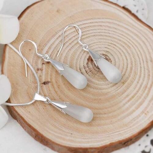 Wholesale Sterling-Silver-Jewelry Set,Fashion Silver Plated Jewelry,Fashion Charm Mushroom Teardrop Pendant Necklace+Earring Set