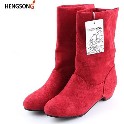 Autumn Winter Women Boots Mid-Calf Martin Boots Brand Fashion Female Stretch Cotton Fabric Slip-on Boots Flat Shoes Woman