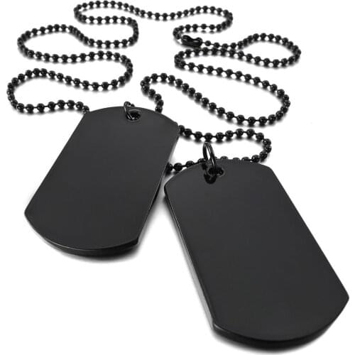 2 PCS Alloy Pendant Necklace Pendant Black Double Dog Tag plate Army Tribal Style Chain Necklace Man, Woman
