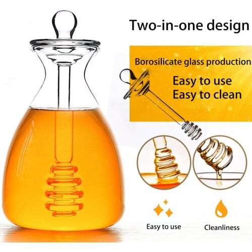500ml Clear Honey Jar Container Bee Drip Dispenser Kettle Glass Honey Bottle With Dipper And Honey Pot With Box Kitchen Tools