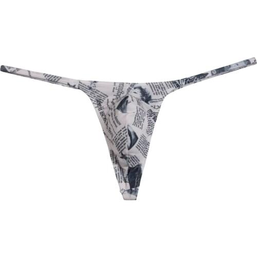 Sexy Bikini Underwear Newspaper Pattern Bluge Pouch Mens Thongs and G-Strings Male Thong Underwear Men Underpants Smooth Tanga