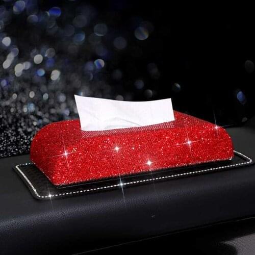 Bling Bling Crystal Car Tissue Box Paper Towel Cover Holder Napkin Case Diamond Rhinestone Automobile Accessories For Women Girl