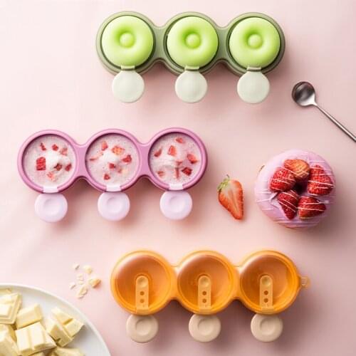 Silicone Donuts Shape Ice Cream Mold Popsicle Mould With Sticks 3 Cell Ice Cube Tray DIY Dessert Cake Decoration Tool